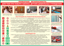 Таблица "Действия при пожаре в школах, детских дошкольных учреждениях" (100х140 сантиметров, винил) - fgospostavki.ru - Яблоновский