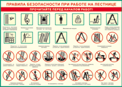 Таблица "Правила безопасности при работе на лестнице" (100х140 сантиметров, винил) - fgospostavki.ru - Яблоновский