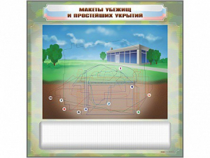 Магнитно-маркерная доска "Макеты убежищ и простейших укрытий" с комплектом фолий и тематических магнитов - fgospostavki.ru - Яблоновский