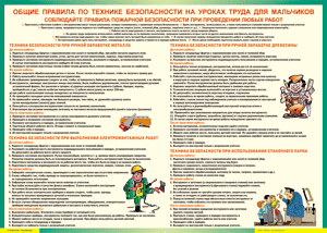 Таблица "Правила безопасности на уроках труда для мальчиков" (100х140 сантиметров, винил) - fgospostavki.ru - Яблоновский