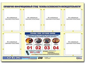 Стенд информационный "Основы безопасности жизнедеятельности" (80*110, 6 карманов) - fgospostavki.ru - Яблоновский