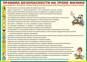 Таблица "Правила безопасности на уроке физики" (100х140 сантиметров, винил) - fgospostavki.ru - Яблоновский