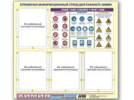 Стенд информационный "Правила техники безопасности в кабинете химии" (80х75, 4 кармана) - fgospostavki.ru - Яблоновский